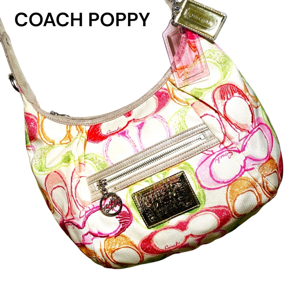 COACH POPPY RARE MULTI-COLOR TWO-WAY ZIP TOP HOBO SHOULDER STRAP OR CROSS BODY!
